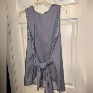 Como Black XL Blue And White Striped Sleeveless Tunic Tank Top Front Ties